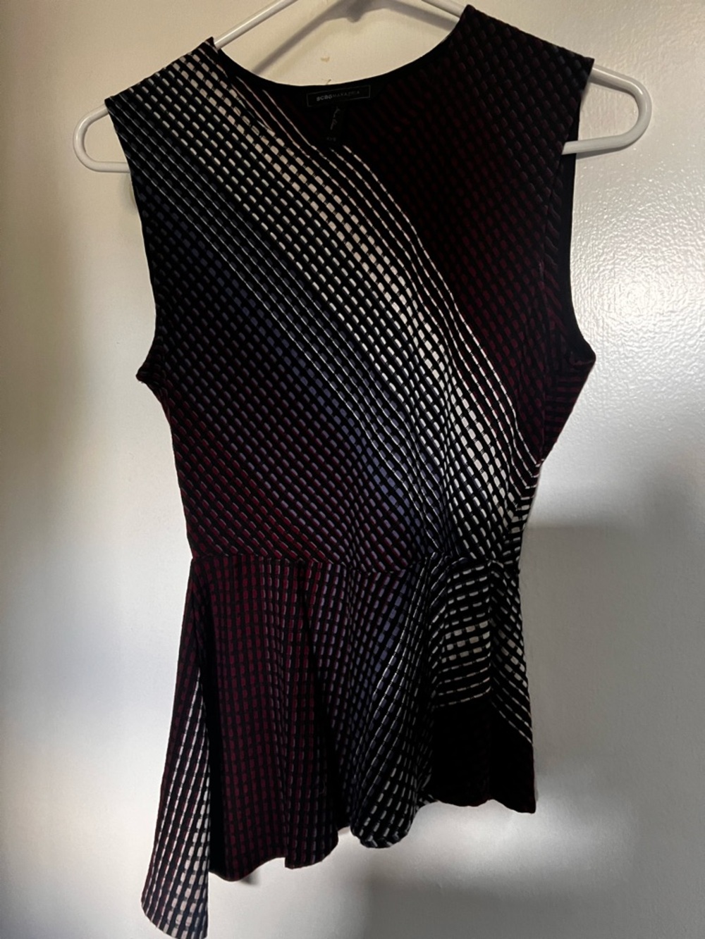 BCBGMaxAzria Black and Burgundy Textured Stripe Shell